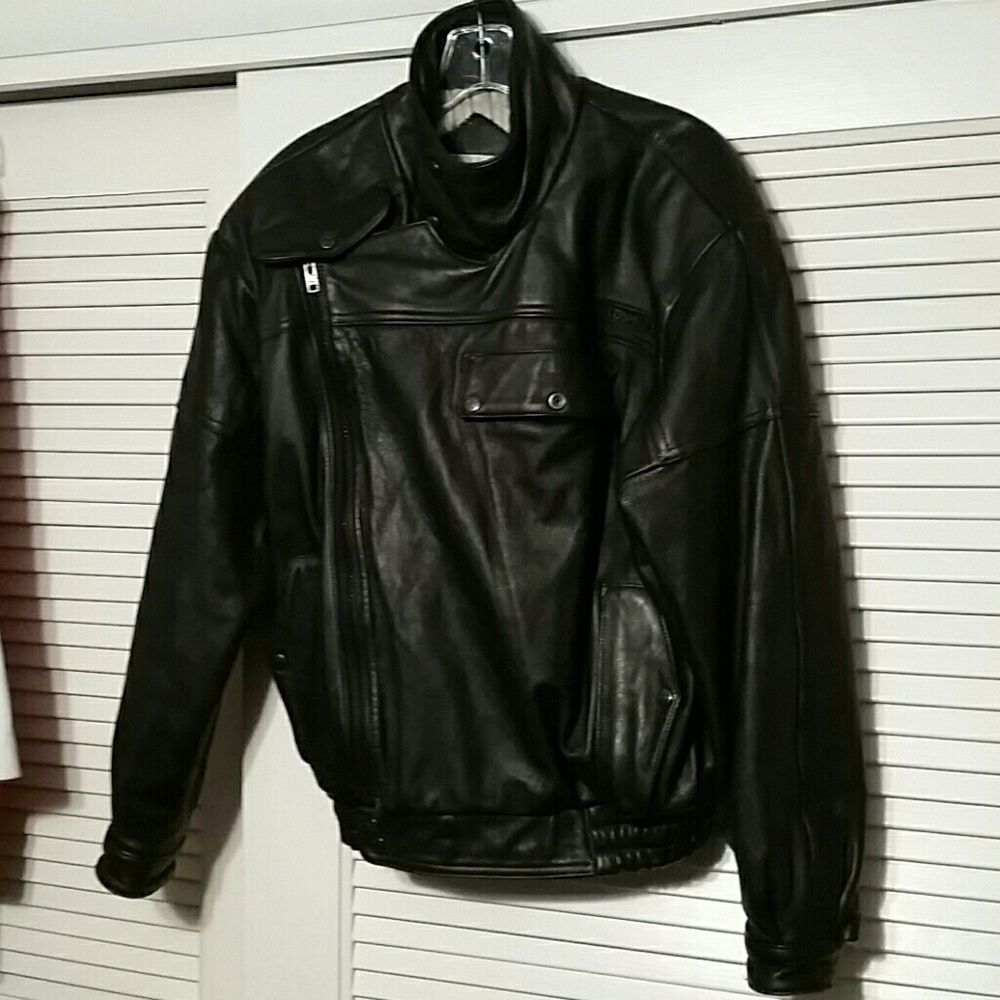 Fieldsheer Blk Leather Motorcycle Biker Jacket 40